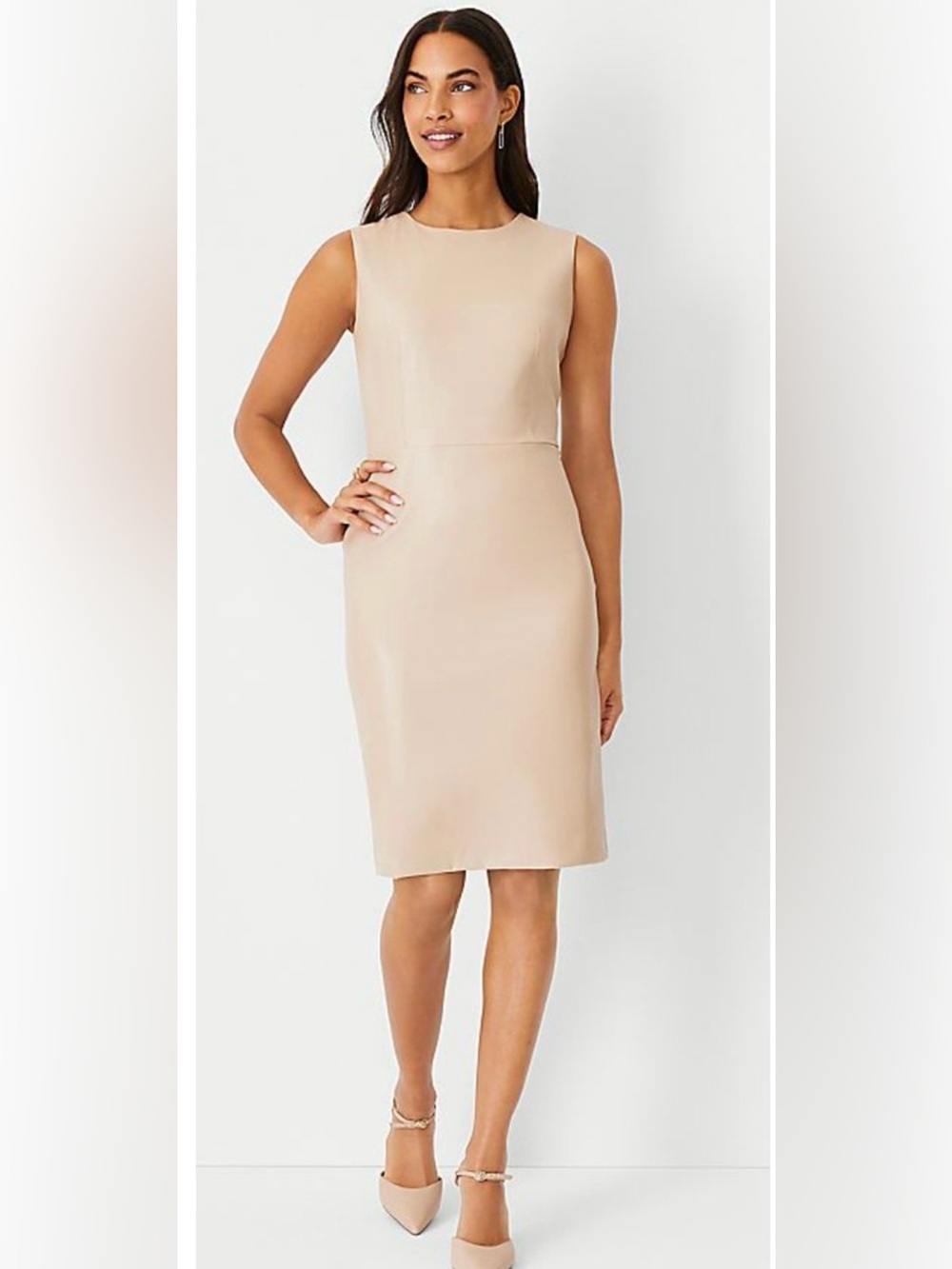 NEW ANN TAYLOR WHISKEY CREAM FAUX LEATHER SHEATH DRESS SIZE 4